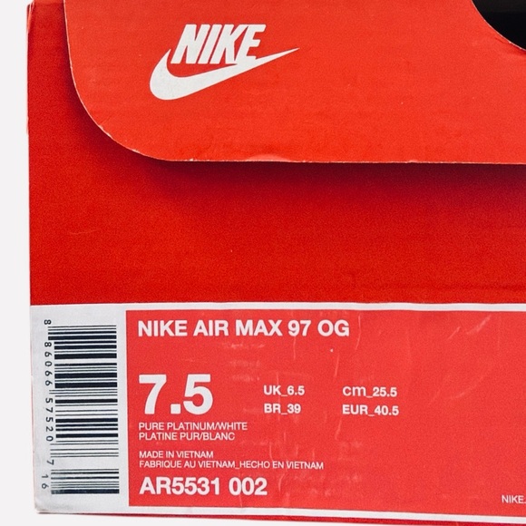 Nike Air Max 97 OG Athletic Running Shoes White/Red AR5531-002 Mens Size 7.5 main image 8